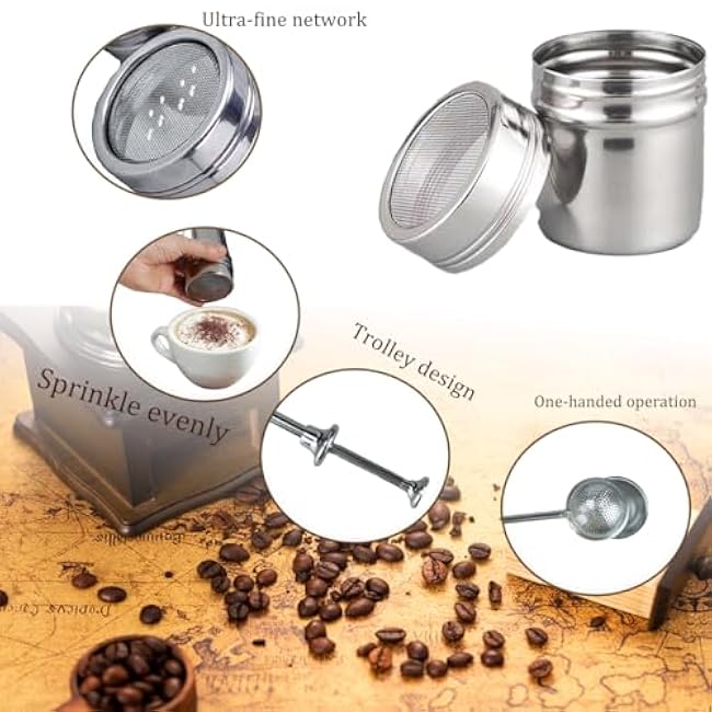 2 Packs Powdered Sugar Shaker Duster 304 Stainless Steel Powdered Sugar Shaker Duster Set, Powdered Sugar Duster for baking, Coffee, Sugar, Pepper, Flour