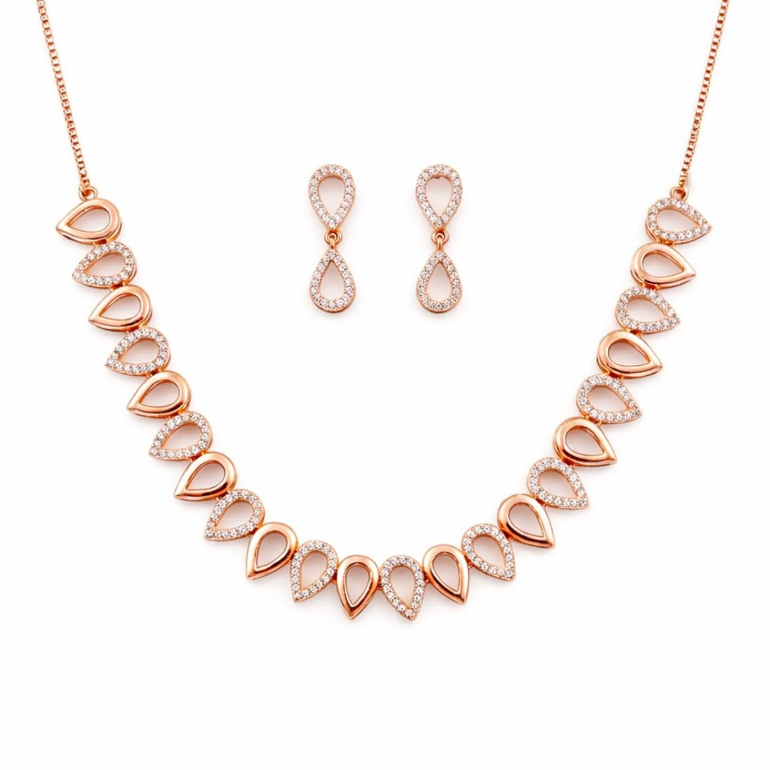 Rose Gold Plated Necklace Set With Matching Earrrings For Women And Girls | Anti-Tarnish | Anti-Allergy| Anniversary Gift |Gifting-image-41