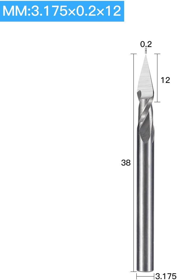 HUHAO 10Pcs Spiral Router Bit, 1/8" Shank CNC Cutter Milling Carving Bit Set 30 Degree 0.2mm Tip Spiral Milling Cutter Engraving Carving Tool for Acrylic Wood PVC