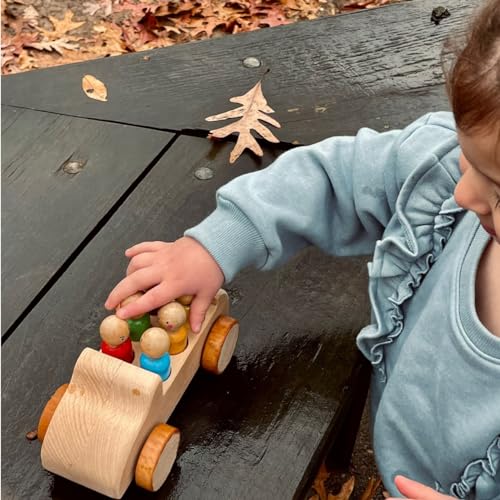 Image of My Felt Story Wooden Peg Doll Car | 6 Seat Passenger Play Vehicle Gift for Toddlers | Montessori Preschool Natural Wood Toy