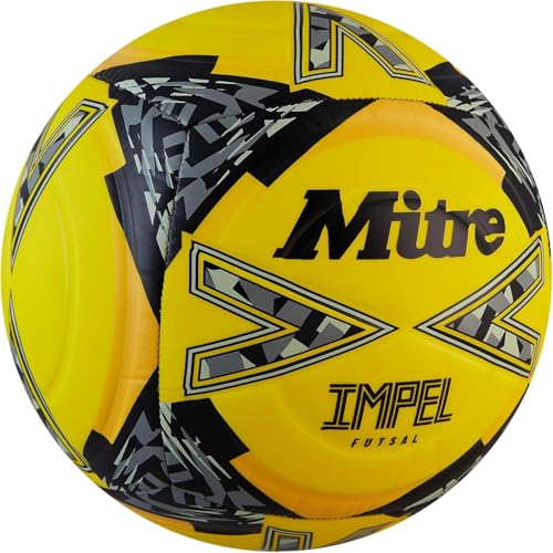 Mitre Impel Futsal-Ball | Hallenfußball | Fußball mit geringer Sprungkraft Fußball, Fluoreszierendes Gelb/Schwarz/Circular-Grau, 4