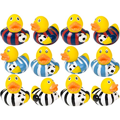The Dreidel Company Soccer Rubber Duck Toy Sports Duckies for Kids, Bath Birthday Gifts Baby Showers Classroom Summer Beach and Pool Activity, 2