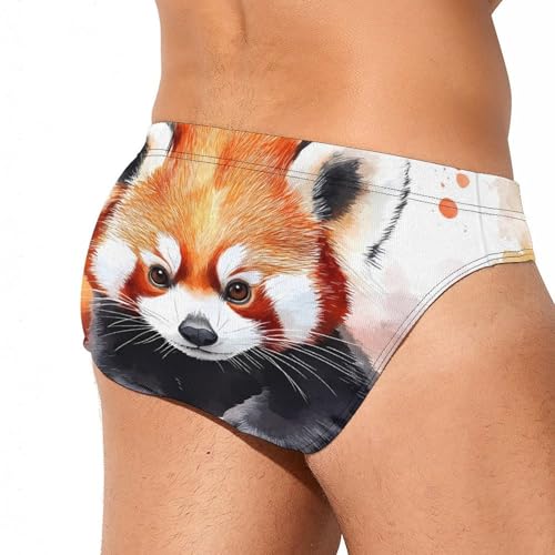 Cute Red Panda Watercolor Printed Swim Briefs for Men Sexy Bikini Swimwear Elastic Beach Trunks Bathing Suit4