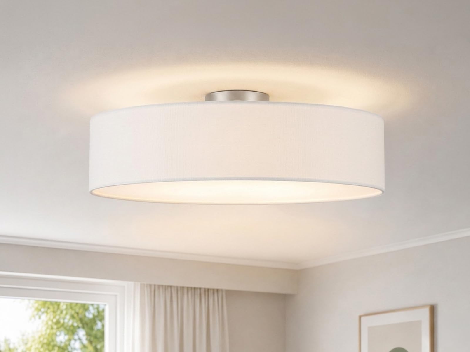 Plafoniera rotonda con paralume in tessuto, diametro 50 cm, con attacco E14, elegante e intramontabile