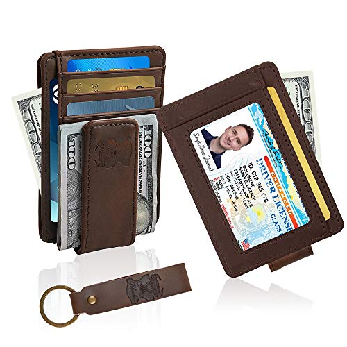 piboshi Money Clip Wallet Leather Slim Front Pocket Magnetic RFID Money Clip Wallet (Brown)