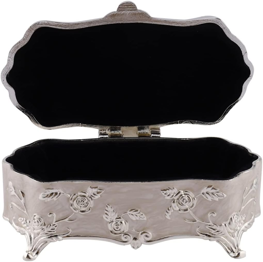 Vintage Fashion Box White Enamel Zinc-alloy Metal Trinket Flower Carved Toothpick Storage image 4