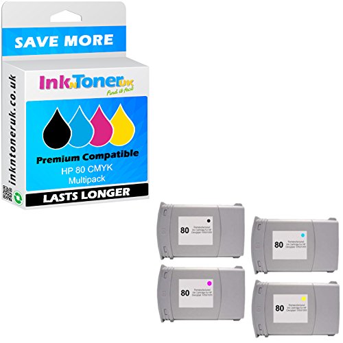 Premium Compatible 80 Multipack Cartouches d'encre Haute Capacité (C4846A / C4847A / C4871A / C4848A)