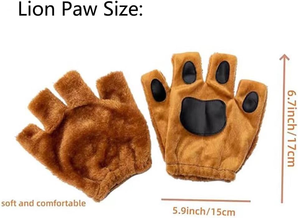 Lion Ears Headband with Tail, Paw Gloves, Bow Tie Lion Costume Set for Halloween Cosplay Family Dress-Up - Image 4