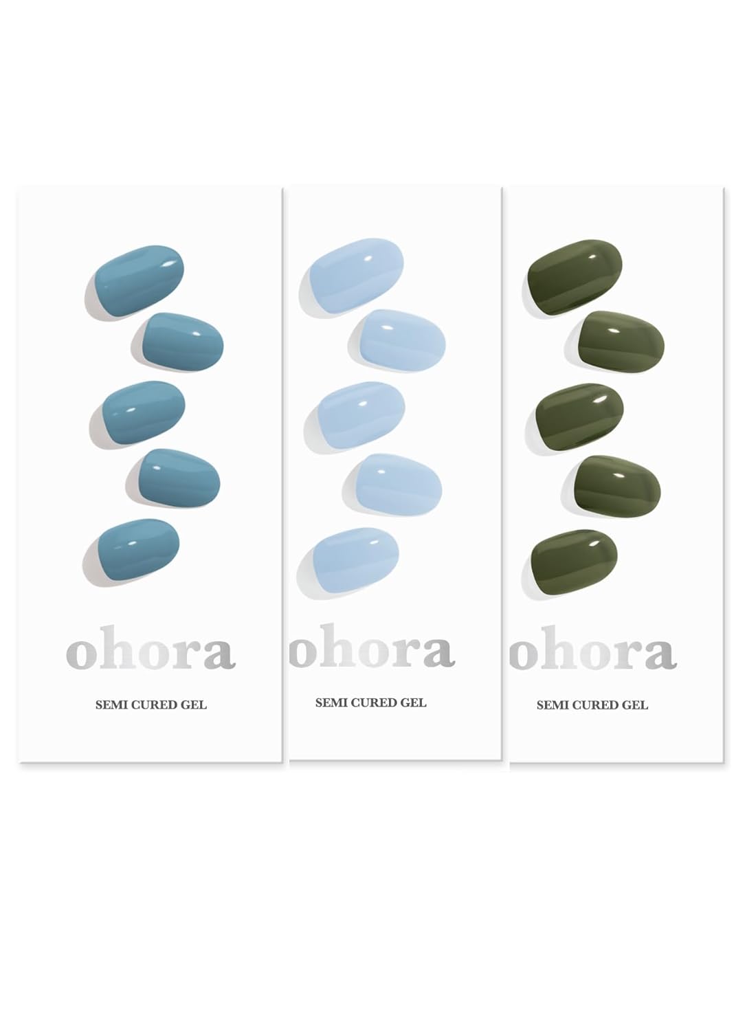 ohora Semi Cured Gel Nail Set of 3 (N Washing Jean & N Cream Sky & N Cream Moss) - Professional Salon-Quality Nail Care