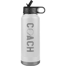 Tennis Coach Water Bottle - 32oz Insulated Flip Top Straw - White