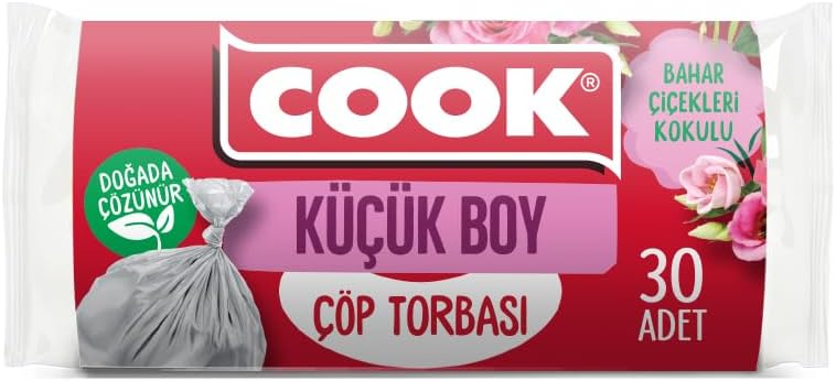 Cook Kokulu Çöp Torbası, Küçük Boy, 40 x 47 cm, 30 Yaprak, Bahar Çiçekleri Kokulu, Şeffaf
