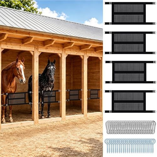 Zonon 4 Pack 29 x 20 Breathable Mesh Horse Stall Guard for Horses Small Stall Door Barrier with Adjustable Straps and Hardware Mini Gate Guard for Pony Foal Barns and Stables