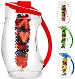  Water Infuser Pitcher & Gourmet Recipe eBook (Emailed) | BPA Free Fruit Infusion Pitcher with Glass Like Appearance and Largest 3+ Liter Capacity for Amazing Spa Water (Red)