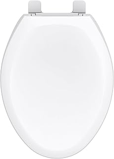 Gerber Elongated Toilet Seat with Cover, Soft Close, No Slam, Quick & Easy Install, Heavy-Duty Plastic, Adjustable Fit for Standard Elongated Toilets, Durable & Fade-Resistant, White G0099213