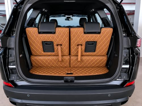 Image of Premium 7D Boot /Trunk Mats Compatible for Tata Safari 6 Seater(2020-23)||Luxury Leather Double Layered mats||Complete Set ||100% Waterproof and Washable (Tan with Golden)