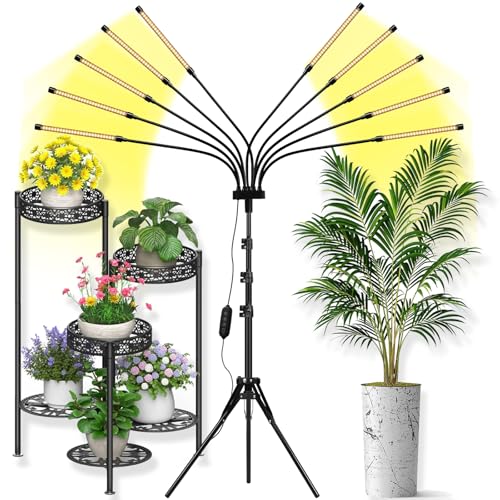 Grow Lights for Indoor Plants 10 Heads 500 LEDs, Full Spectrum Grow Light for Indoor Growing with Tripod Stand, Auto On/Off Timing 4/8/12H, Plant Grow Lights Indoor (Full Spectrum)