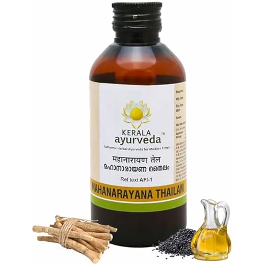Kerala Ayurveda Mahanarayana Thailam | Ayurvedic Body Massage Oil for Full Body Relaxation, Joint Mobility & Muscle Relief | 58-Herb Til Oil infusion for Massage | 200 ml