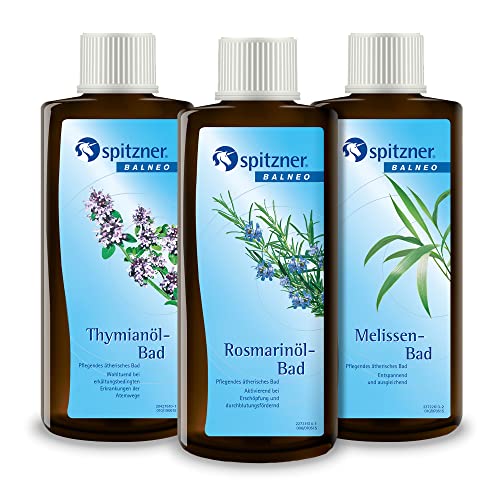Spitzner Badezusatz Set Kräuter (3 x 190 ml) - Gesundheitsfördernder Badewannenzusatz in den Sorten Thymianöl-Bad, Rosmarinöl-Bad & Mellissenöl-Bad