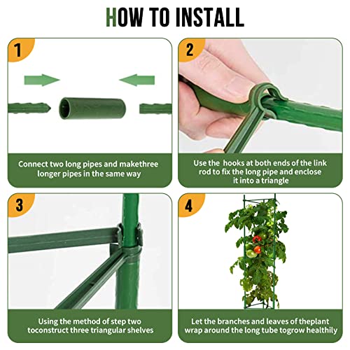 Megidok Tomato Cages - Garden Plant Stakes Support (4 Pack 49"/3 Pack 67") With 164Ft Plant Ties&40Pcs Plant Clips&4 Watering Drip Devices For Climbing Plants Vegetable #TOP4