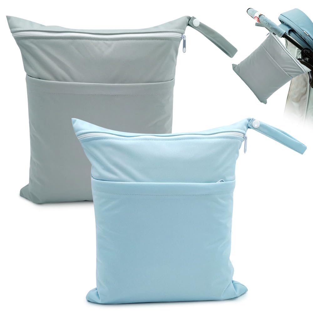 Lot de 2 Sacs étanches réutilisables pour la Natation avec Double Fermeture éclair, Grand Sac a Couches Bebe, Sac de Piscine, pour Les Voyages, la Plage, la Piscine