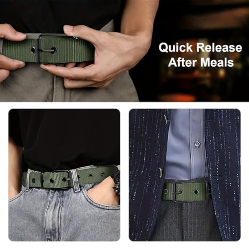 Men's Nylon Jeans Web Belts,Classic Ratchet Waistband,Stretchy Causal Belts with Black Metal Buckle,Green-51.18in4