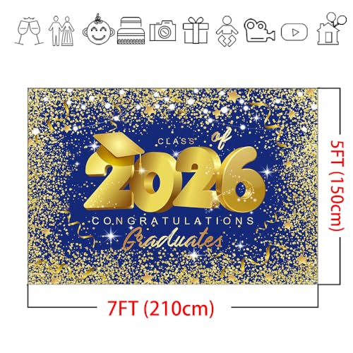 Fondo graduación azul y dorado 7x5ft Mocsicka miniatura 6