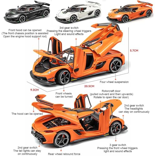 Image of Magicwand【Random Color Die-Cast 1:24 Scale Koenigsegg Jesko【Box Packed】 with 4 Openable Doors Working Steering,Lights & Music,with Smoke Function【Pack of 1】