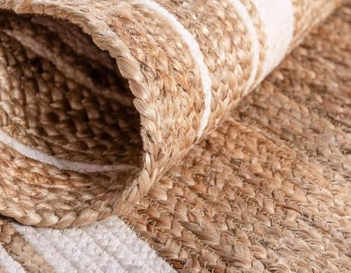 Image of Festive Textile Jute Braided Natural Rug Hand Woven & Reversible for Living Room Kitchen Entryway Rug, Jute Burlap Braided Rag Rug, Farmhouse Rag Rug, Rustic Rug Jute Carpet for Living Room