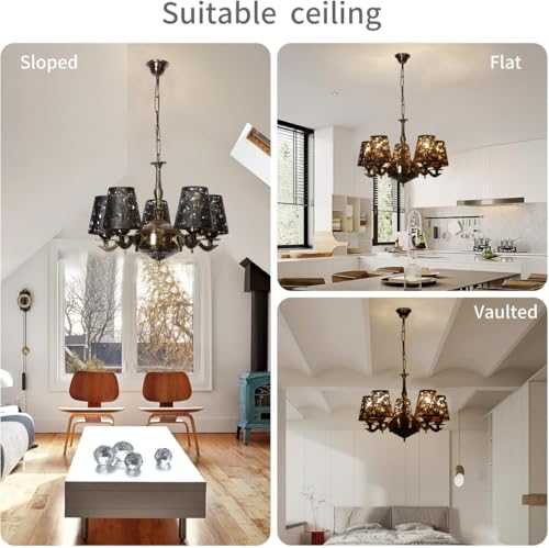 Image of Devansh 05 Lights Metal Etched Shade with Antique Golden Chandelier -ZB