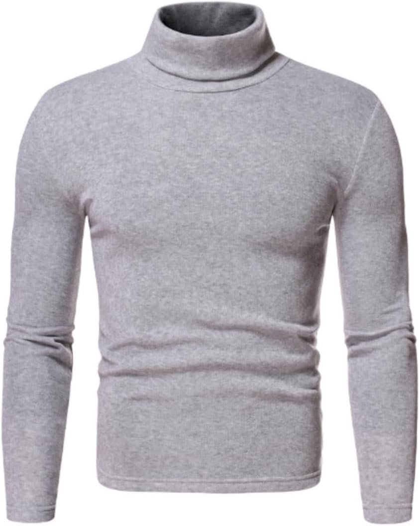 Men's Turtle Neck Shirts, Long Sleeve Solid Colour Fleece Tops, Slim Fit Mock Turtleneck Pullover, Winter Thermal Base Layer Top, Plain High Neck Warm Bottoming Shirt Basic Tops for Casual, Work