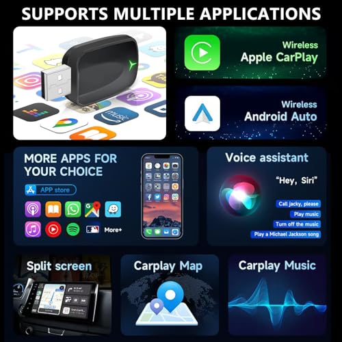 Image of Wireless Carplay Adapter, Android Auto for Car, 2 in 1 Convert Wired to Wireless, Plug & Play with 5G WiFi ＆ Bluetooth 5.0, Compatible with iPhone /Android for 98% Vehicles (Black)