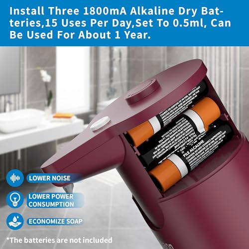 Image of Automatic Soap Dispenser Touchless, Hands-Free, Multi Adjustable Volume, Long Battery Life, Compatible with Thick & Thin Dish /Hand Soap for Bathroom and Kitchen, Easy for Toddlers, Red