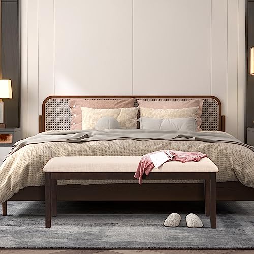 Giantex Upholstered Bench, Ottoman Bench With Padded Cushion, Solid Wood Frame, Protective Foot Pad, Cozy & Elegant Indoor Fabric Bench For Living Room, Bedroom, Office, Brown & Beige (1) #TOP1