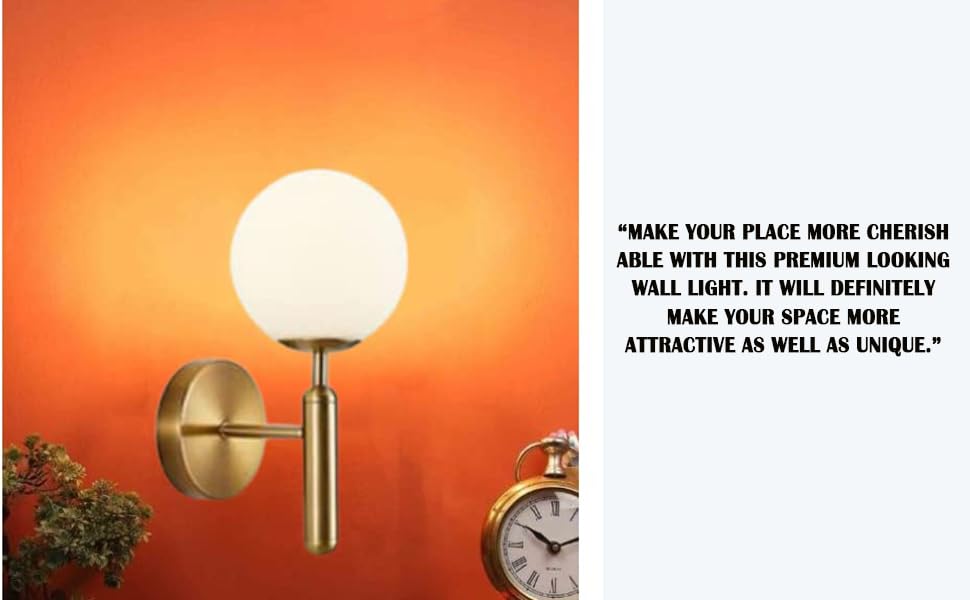 Image of WOKE Modern Wall Lamp With Ball Glass Shade, E27 Golden Finish Light Fixture, Personality Mount for Bedroom Living Room Corridor Art Decor 78948