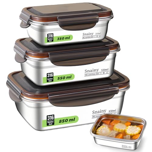 Biigdan 3 Pièces Lunch Box Inox,Bento Lunch Box Etanche avec Couvercle, pour Lave-Vaisselle, Fours Micro-Onde,Réfrigérateurs，Boite Bento convient...