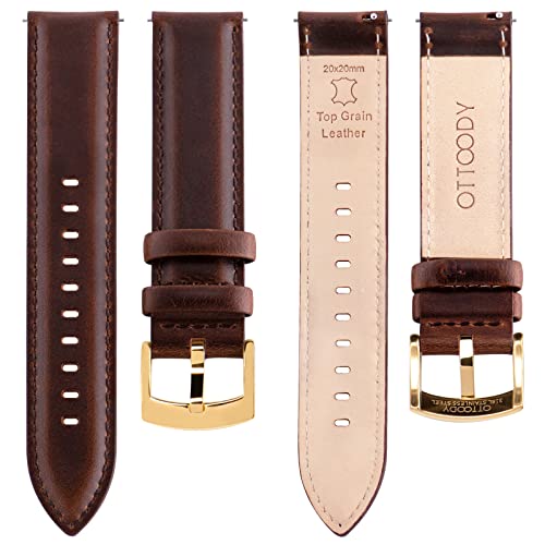 Image of OTTOODY Leather Watch Bands Quick Release, Elegant Top Grain Leather Watch Straps for Men & Women, Choice of Color & Width - 18mm, 19mm, 20mm, 21mm or 22mm Wristbands Bracelet for Watch & Smartwatch