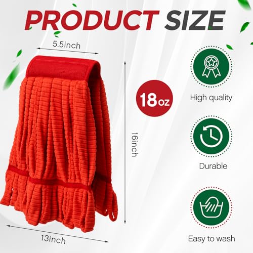 Image of Hushee 6 Pack Large Microfiber Tube Mop Heads 18 oz Heavy Duty Commercial Industrial Wet Mop Head Refill Reusable Machine Washable Looped End Mopheads for Hardwood, Tile, Laminate Floors (Red)