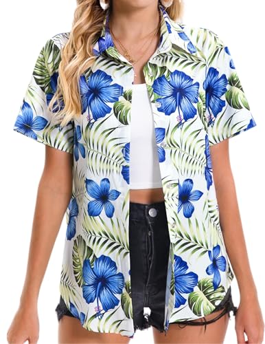 Mizvsitrd WH1050S Hawaii-Bluse mit blauer Blume