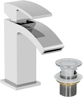 Architeckt Modern Bathroom Mono Basin Sink Mixer Tap with Slotted Waste Curved Spout Single Lever Chrome