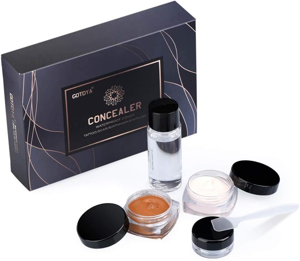 Concealer To Cover Tattoo/Scar/Birthmarks/Vitiligo, Professional Waterproof Tattoos Cover Up Makeup Concealer Set, Skin Dark Spots Hiding Cream Kit