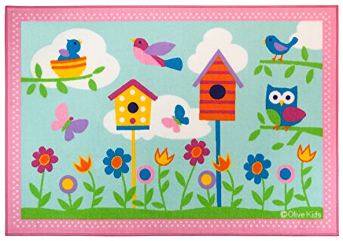 Wildkin Kids 39 x 58 Inch Rug for Boys and Girls, Ideal for Classrooms, Playrooms & Bedrooms Features Skid-Proof Backing, Serged Borders with Durable Nylon Material, BPA-free, Olive Kids (Birdie)