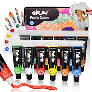Colorful Fabric Paint Set for Clothes with 6 Brushes, 1 Palette, 12 Colors – Permanent Textile Paint Puffy Paint Kit for Shoes, Canvas – Non-Toxic Slick Painting Set for Adults, Beginner & Artists…