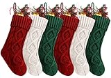 6 Pack Christmas Stockings, 14 Inches Cable Knitted Stocking Gifts & Decoration for Family Holiday Xmas Party Decor, Ivory White&Burgundy and Green