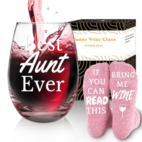 CNVOILA Aunt Ever Wine Glass with Socks Gift for Women