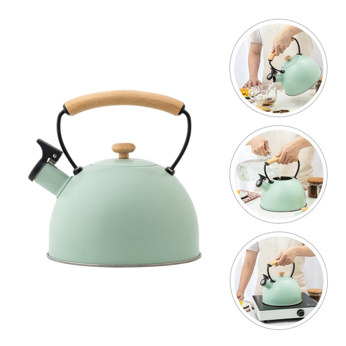 SOLUSTRE Hervidor de Agua Mango de Madera Ergonómico de Acero Inoxidable 2.5l y Diseño Fácil de Limpiar para Uso en Cocina y Exteriores