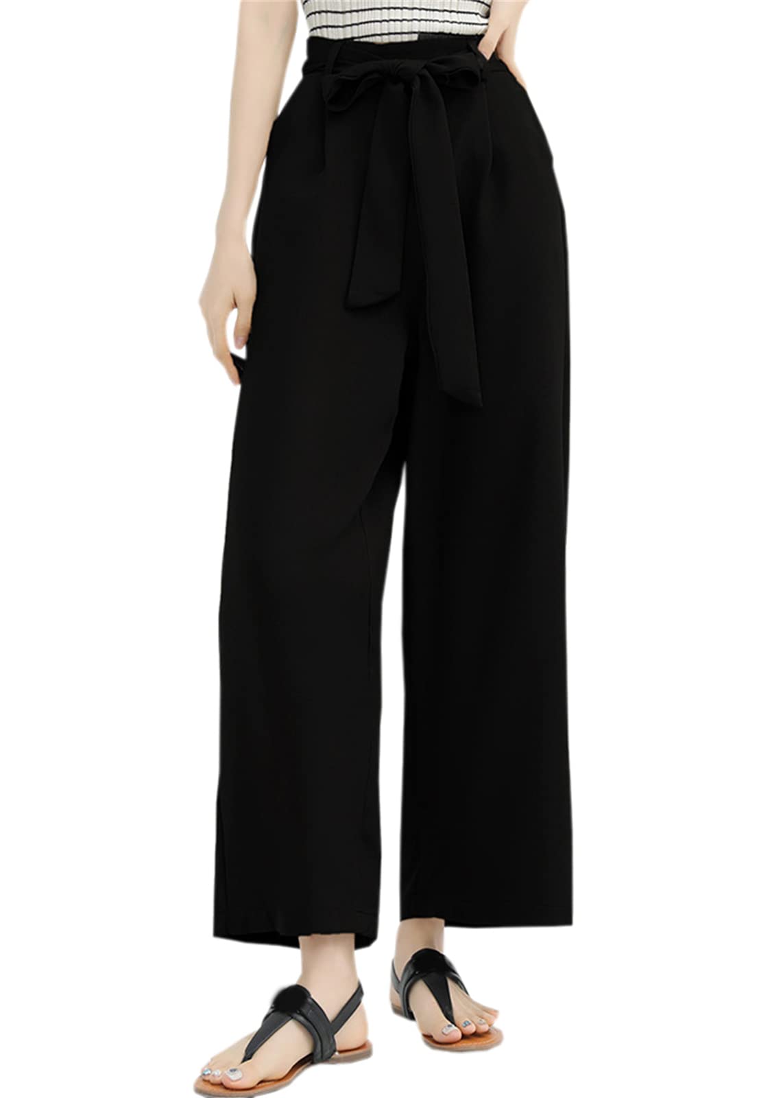 SANGTREE Womens Casual Wide Leg Pants with Tie Belt