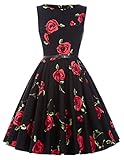 Vestido Vintage Vestido Negro Vestido de Flores Grandes Vestido Floral S 25#