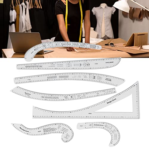 Ferramentas de modelagem de costura, régua de material acrílico curva definir vários tamanhos para r