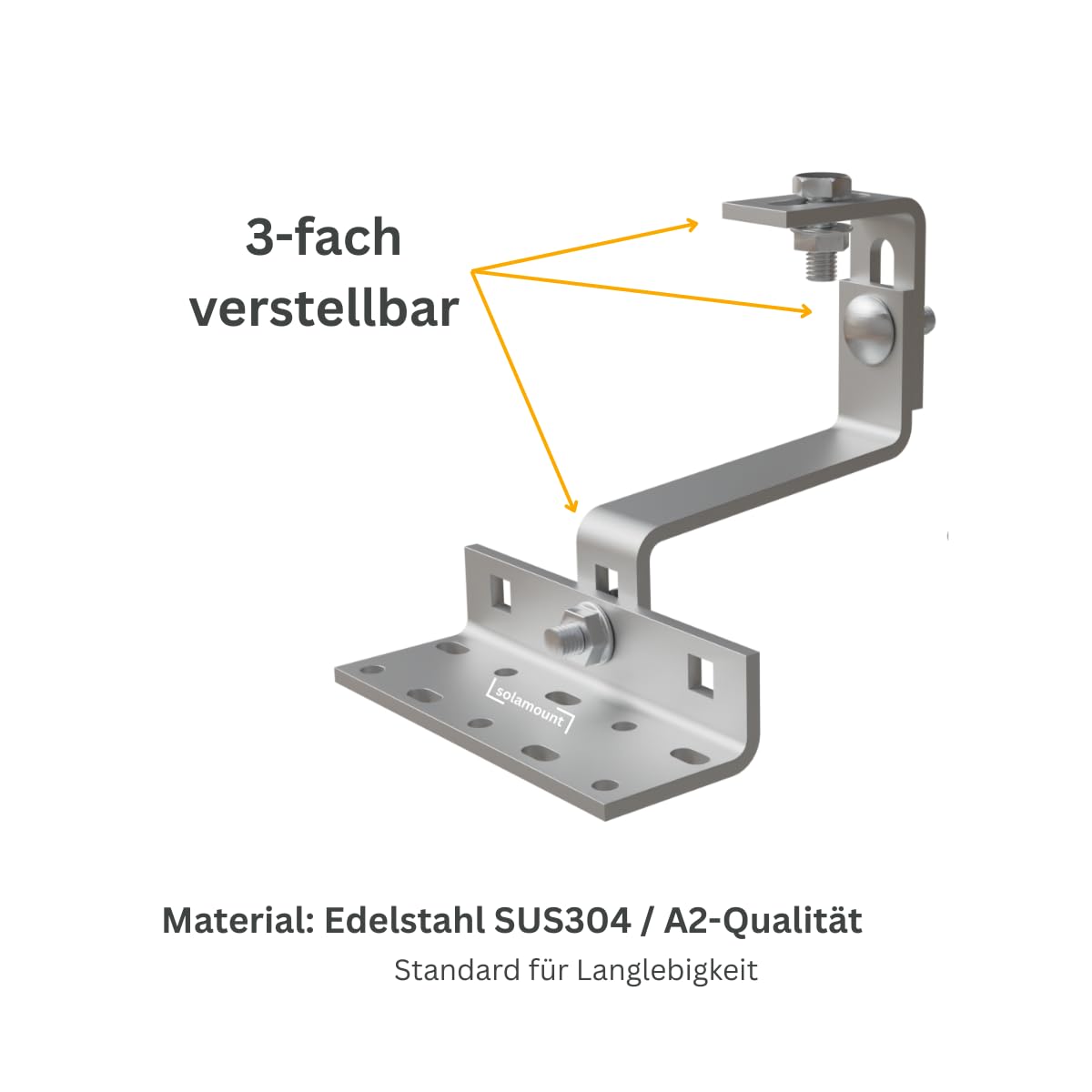 4 Stück | Premium Schwerlastdachhaken aus Edelstahl (A2) inkl. Schrauben und Bolzen | 3-fach verstellbar | Solamount