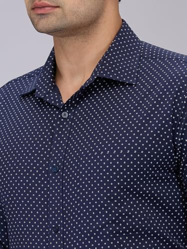 Image of Raymond Men Cotton Slim Fit Print Pattern Semi Cut Away Collar Formal Shirt